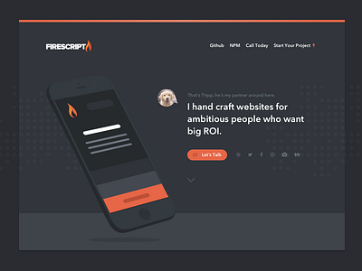 Firescript - My Companies Landing Page dark dark colors desktop modern padded ui design