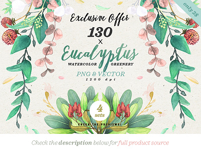 Greenery Watercolor Eucalyptus 2 botanical ethnic floral hand painted illustration leaf monogram nature spring watercolor wedding wild