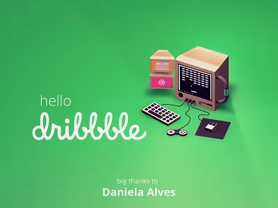 HELLO Dribbble! 3d computer fist green illustration invite lowpoly minimal