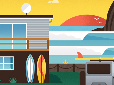 Piha art print beach illustration piha surfboard surfing vector waves