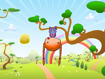 Maggie longstocking chibi children cloud cute illustration kawaii landscape moon rainbow tree vector