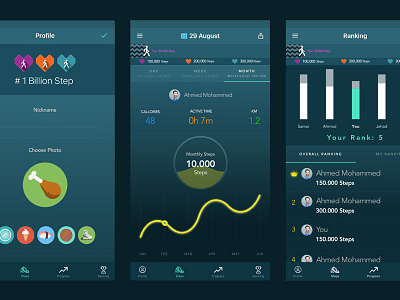 1 Billion Step App animated app bar colors flat health icons infographs ios ui ux visual