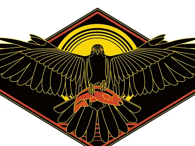 Bird of Prey 3 color bird fish getcha hawk lines retro unused vector