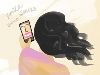 Selfie illustration self portrait selfie smartphone smile