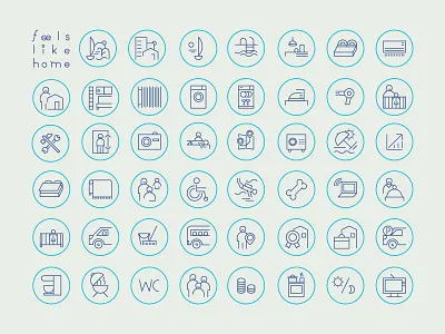 Icon Set blue estates furniture group kitchen rental rentals series touristic vacation web website