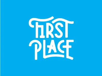 First Place Type blue compete competition first fun place ribbon sports typography whimsical win winning