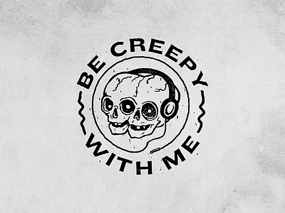 Be Creepy With Me branding. illustration creepy headphones logo podcast skulls