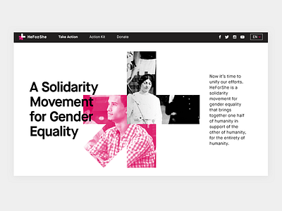 HeForShe branding campaign clean digital layout modern monochromatic non profit pink typography website