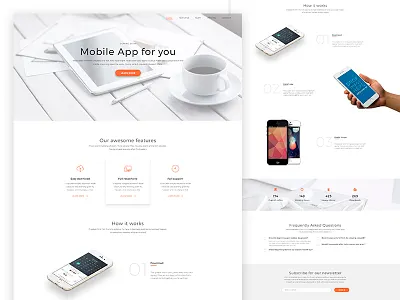 Mobile App Landing landing material minimalism orange page template ui ux web white