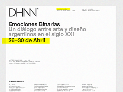 Event cover dhnn emociones binarias exhibition helvetica invite mamba museum