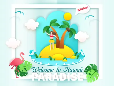Welcome to paradise ^^ aloha flamingo hawaii island ocean palms paper craft paradise summer vacation welcome