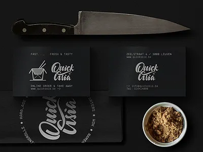 Quick Asia cards asian food business cards corporate identity customtype fast food handwriting logo logo design napkin