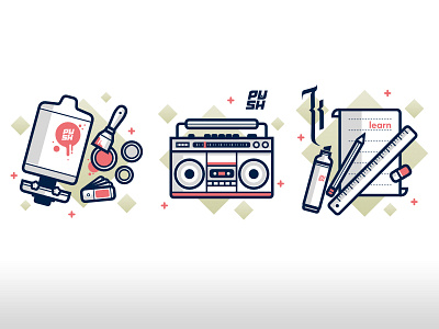 Push Icons 3 boombox calligraphy colors colour chart icon marker pen ruler scraper screenprint tape