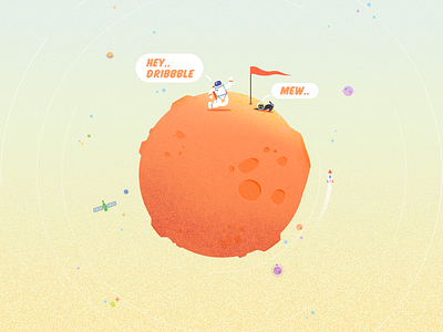 Hello Dribble debut dribbble first graphics hello illustration invitation planet shot