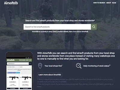 Airsoftdb landing page airsoft airsoftdb design frontpage landing page