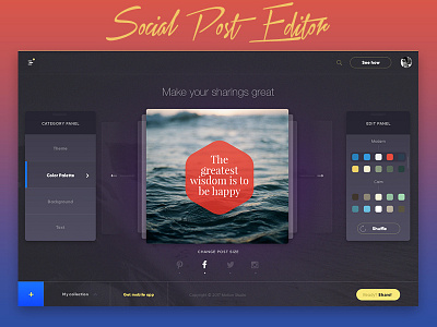 Social Post Editor app create dark desktop edit post share social web