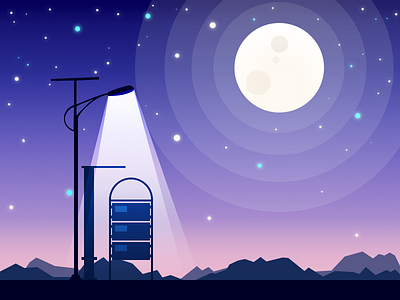 Lonely bus station illustration night