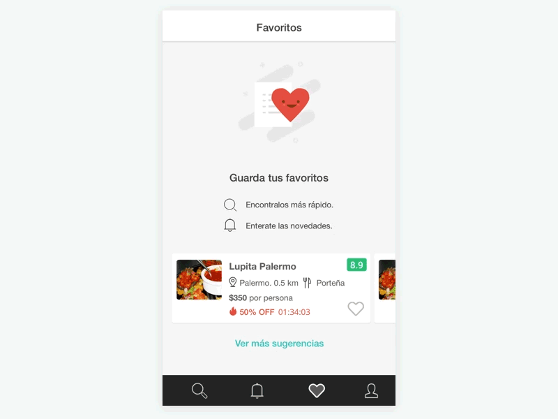 iOS app - Favorite section app application carousel empty favorite feed ios mobile native restorando suggestions