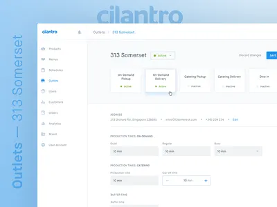 Outlet Details — Cilantro admin backend clean white cms interface design material design pannel recent work rw simple ui ux