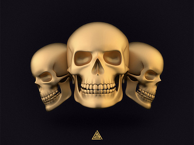 Golden Skulls c4d danger gold matte poc render skull