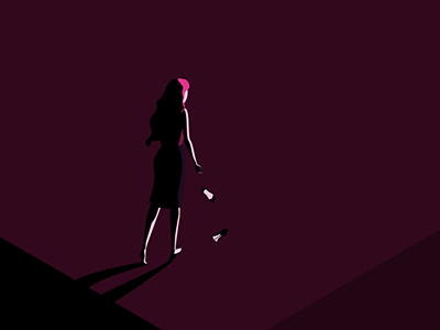 Rooftop emotion flat illustration isometric night retro shadowplay shadows woman