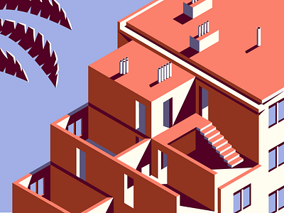 somewhere building doors house isometric palm tree pipes window