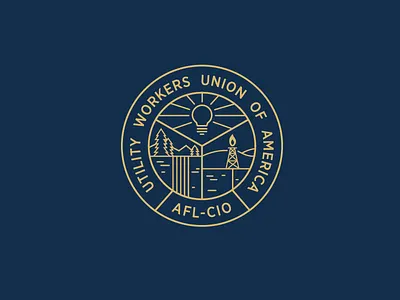 UWUA Badge badge branding electricity energy lightbulb line art logo oil seal union waterfall