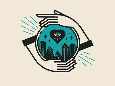 Permanent Records austin city crystal ball hand heart illustration tattoo tear