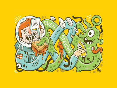 Food Connects Everyone alien astronaut even stevens food illustration sandwich space sticker worm