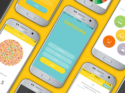 UX/UI design (Optimista) color design diseño frames ideaware mockup smartphone ui ux yellow