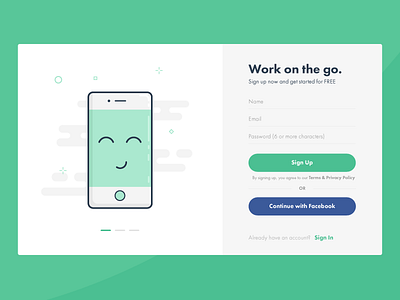 Entry #1 (UI Series: Log Ins and Sign Ups) clean green login minimal onboarding sign up ui ux web app web design