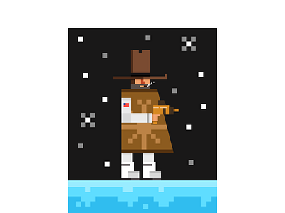 Cowboy Spacechap blocky cowboy ice pixel ish poncho ray gun smoke space space boots spaceman stars