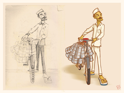 Mumbai Dabbawala character cycle dabbawala design development mumbai tiffin