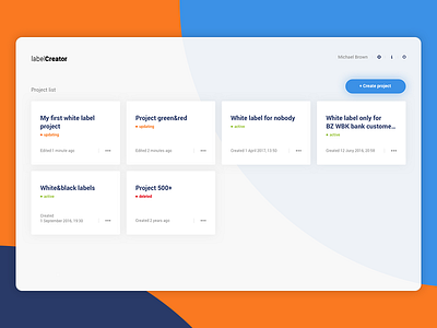 Project Creator dashboard desktop label list web