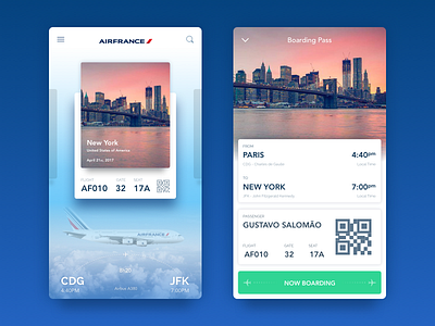 Boarding Pass airport app boarding cards flight interface ios mobile new york paris ui ux