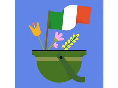 Italian Liberation day feast flag flowers freedom helmet illustration italy social soldier war