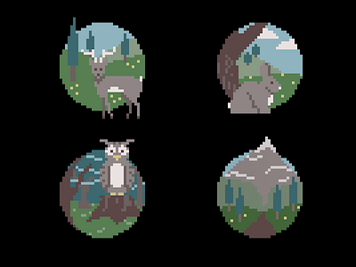 Pixel Woodland Series 8 bit bunny deer field forest mountain owl pixel pixel art rabbit woods