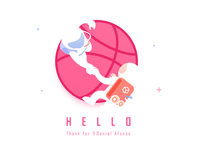 Hello Dribbble! debut first hello illustration invitation shot speace white