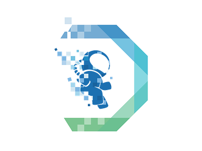 IT Person of the Month astronaut it department logo pixels playful
