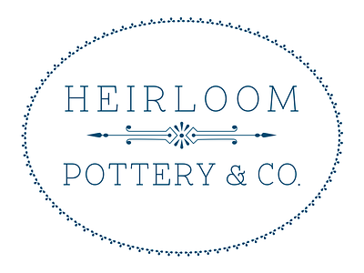 Heirloom Pottery & Co. 1920s blue brand ceramics identity logo pottery slab serif small business