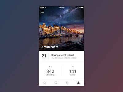 Event Screen app calendar dark date event ios navigation photo tab bar ui white