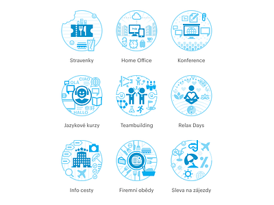 Invia HR Icons 2/3 blue chart food globe hotel icon lineart set travel trophy ui ux