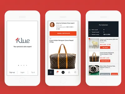 Klue mobile app antiques application crown icon icons ios landing logotype social ui ux valuation