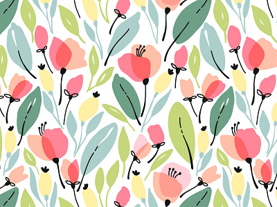 Lovely flowers bloom blossom floral flower leaf pattern pink seamless spring vector