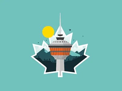 Hello Calgary alberta badge birds calgary calgary tower canada icon maple leaf mountains tower