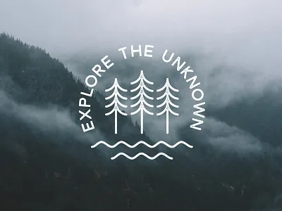 Explore The Unknown adventure art explore icon line mountains simple trees typography vector