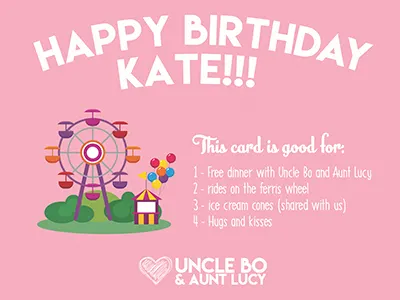 Birthday Card For Kate birthday card design gift happy illustration niece pink uncle