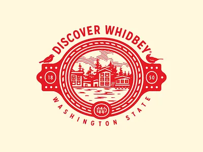 Discover Whidbey badge branding discover whidbey forefathers growcase logo logomark skyline victorian