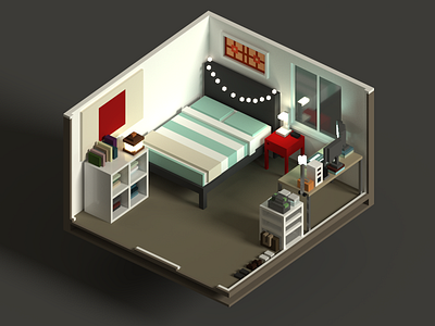 My Room contrast cozy isometric model rendering voxel warm