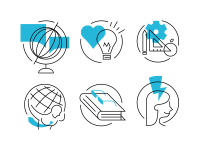 Brand Values Icons atlas book classroom education glasses globe icon idea passion school speech